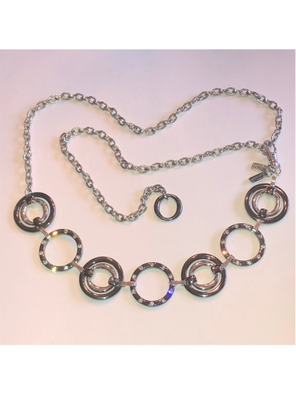 Chico’s Silver Tone Dark Metal Circle Link Chunky Belt